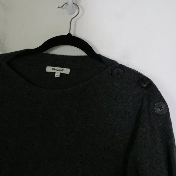 Madewell Merino Wool Boatneck Sweater Dress M Button Shoulder Neutral Minimalist - Picture 4 of 8